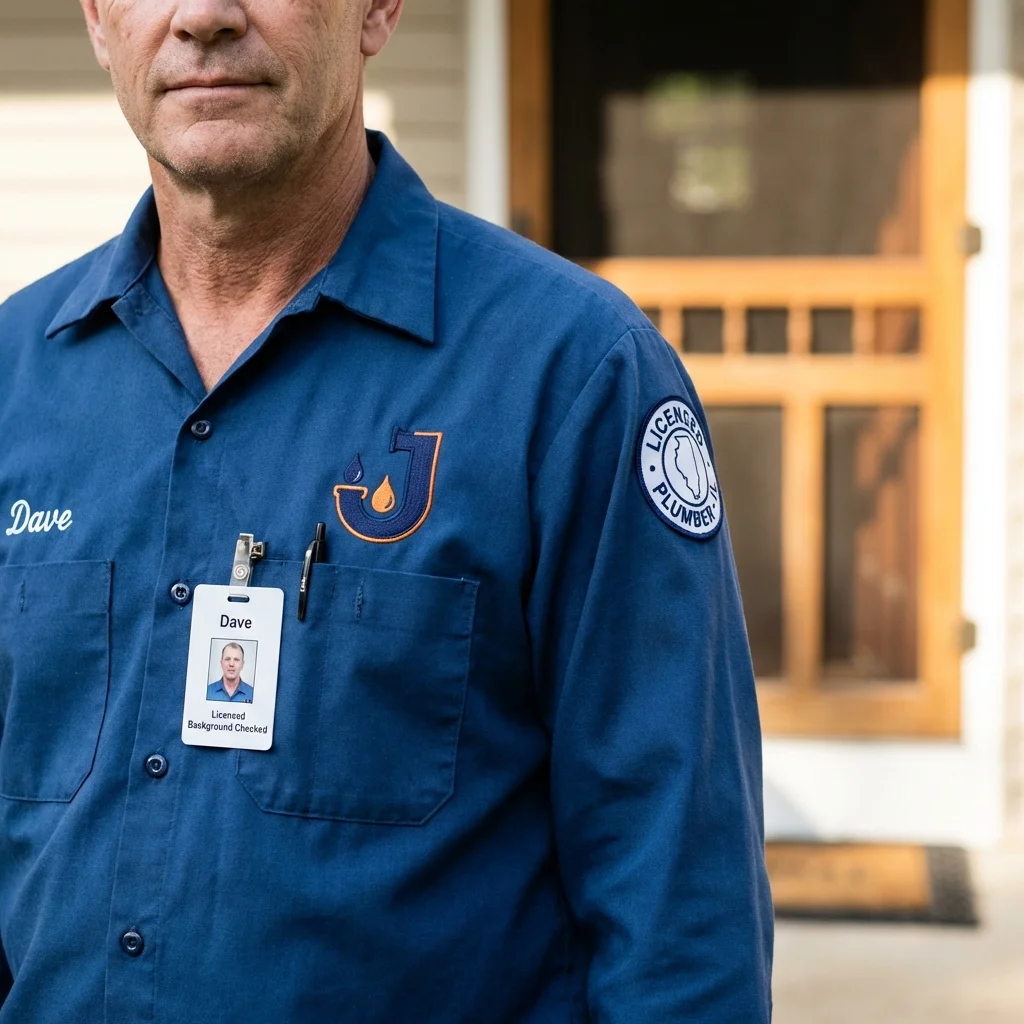 Licensed plumber showing ID badge in Marienville, PA
