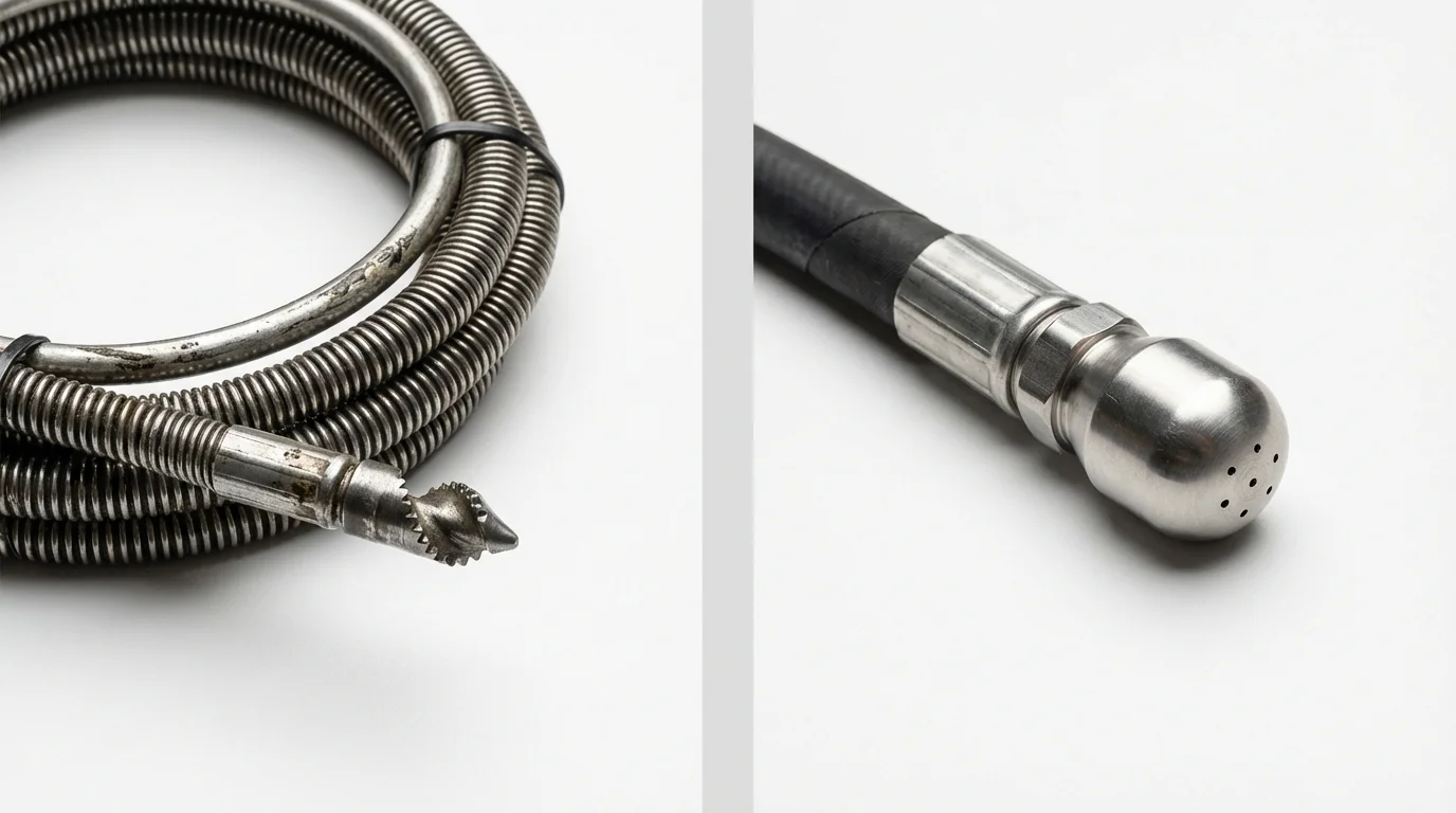 Drain snake cable and hydro jetting nozzle used for drain cleaning in Marienville, PA