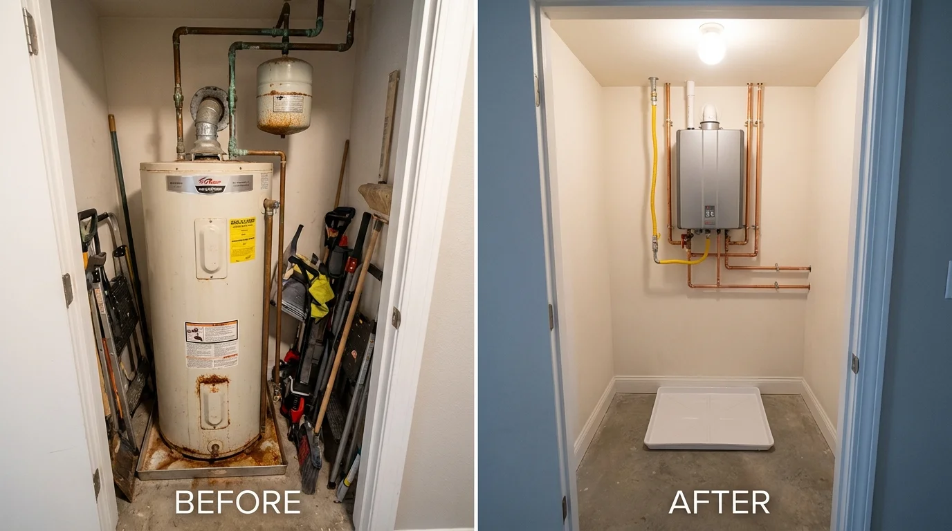 Tank water heater versus wall-mounted tankless unit comparison for Marienville, PA homeowners