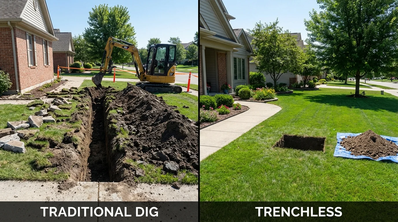 Trenchless sewer repair with minimal yard damage versus traditional excavation in Marienville, PA